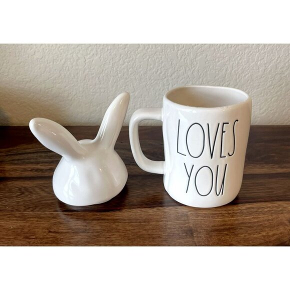 Rae Dunn Easter Some Bunny Loves You White Bunny Ears Lid Topper Rabbit Mug NEW - Picture 4 of 4